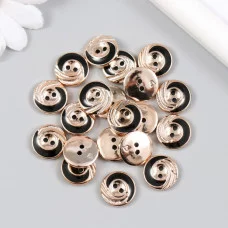 Пуговицы пластик для творчества 2 прокола "Золотая волна на чёрном" набор 20 шт 1,5х1,5 см  5469701