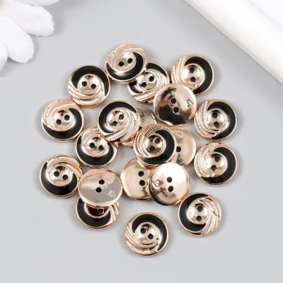 Пуговицы пластик для творчества 2 прокола "Золотая волна на чёрном" набор 20 шт 1,5х1,5 см  5469701