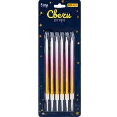 Свечи для торта на подставках "Волшебство" 0.4*10 5 + 3см 6шт розово-золотистые С-2041