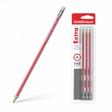 Чернографитный шестигранный карандаш с ластиком ErichKrause® Extra HB (в блистере по 3 шт.) 43573