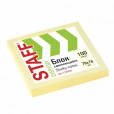 Блок самоклеящийся стикеры STAFF, 76х76 мм, 100 листов, желтый, 126496