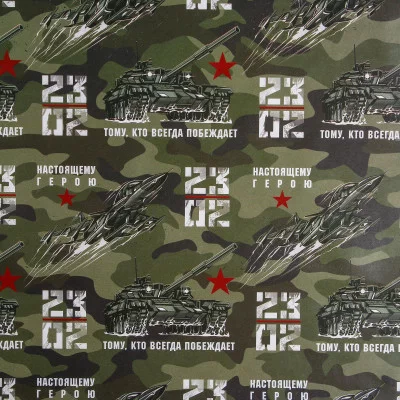 Бумага упаковочная глянцевая «Хаки 23 февраля», 70 × 100 см 5351684