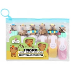 Набор текстовыделителей с топперами 6 ЦВЕТОВ ПАСТЕЛЬ, "КАПИБАРЫ", линия 1-4 мм, FUNSTER (ФАНСТЕР), 152651