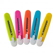 Нож канцелярский Alingar, 9 мм, с механической фиксацией лезвия, цветной пластик. корпус, ассорти неон, блистер с европод. AL11221