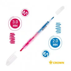 Текстовыделитель двухсторонний Crown "Multi Hi-Lighter Twin" розовый/голубой, 3/2мм 208941