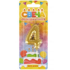 Свеча для торта "Воздушный шарик", золотая. Цифра "4" C-7252