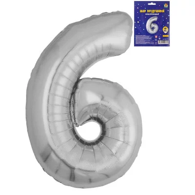Воздушный шар Цифра "6", серебристый, фольга, 40\'/101 см ШВ-0772