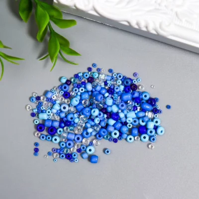 Бисер стекло 6/0 - 15/0 "Ассорти синее" d=1,5-4 мм, н-р 10гр 7463309