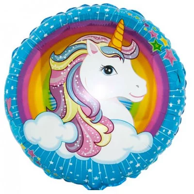 Шар (18\'\'/46 см) Круг, Нежный единорог в облаках, Голубой, 1 шт. 401586