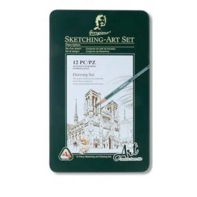Набор для скетчинга DJ-30 Giorgione 12 предметов для набросков, графики в металлической коробке G-121208 333006