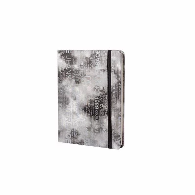 Записная книжка, А7, Alingar, 7БЦ, ПВХ (печать на мокром шелке), резинке, клетка, 96 л., "Трендовые надписи", серый 90144