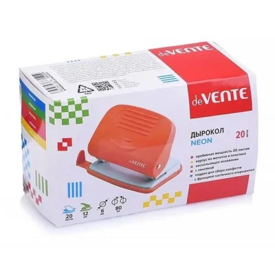 Дырокол "Neon" (20 листов) пластиковый с линейкой, в картонной коробке, неоновый оранжевый 4020330