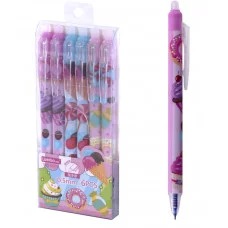 Ручка гелевая пиши-стирай, автоматическая Alingar "Десерты", 0,5мм, синяя, игольчатый наконечник, круглый цветной пластиковый корпус, пласт. уп. AL11120