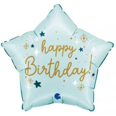 Шар (18\'\'/46 см) Звезда, С Днем Рождения, Голубой, 1 шт. G78195