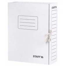 Папка архивная с завязками А4 (325х250 мм), 100 мм, до 900 листов, микрогофрокартон, БЕЛАЯ, STAFF, 128874