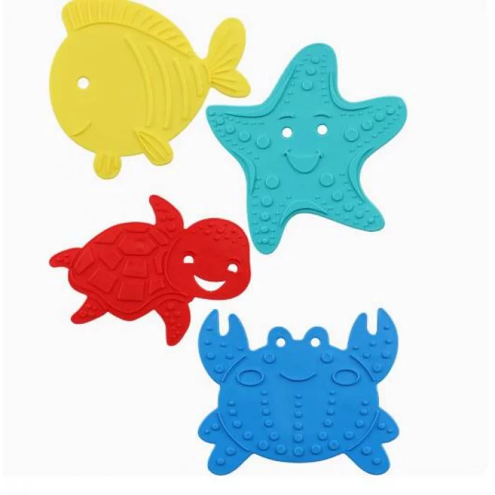 Набор антискользящих мини-ковриков на присосках "Морские жители" 4 шт. Яркие КВ-4996