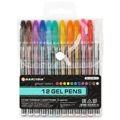 Набор ручек гел. 12цв. "Darvish" с блёстками  упаковка на кнопке DV-12140-12