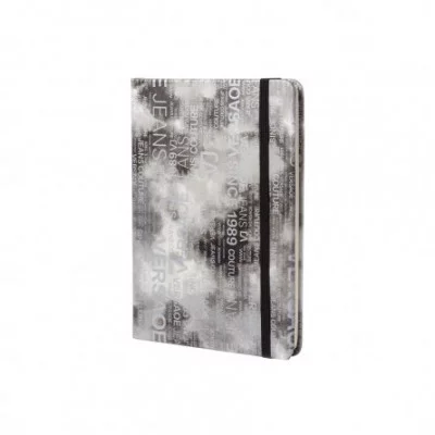 Записная книжка, А6, Alingar, 7БЦ, ПВХ резинке, клетка, 96 л. Трендовые надписи серый AL9308