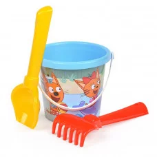Песочный набор "Три кота" №7: Ведро малое с наклейкой, совок №2, грабельки №2 73645