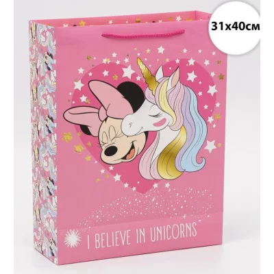 Пакет подарочный "100% unicorn", Единорог. Минни Маус, 31х40х11,5 см 7153484