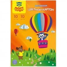 Картон цветной двусторонний A4, Мульти-Пульти, 10л, 10цв, мелованный, в папке Мульти-Пульти 250439