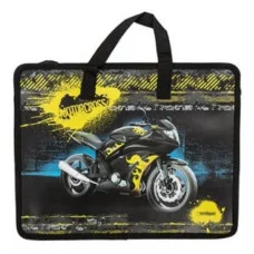 Папка для творчества А4 с ткан. ручками CJ-8096 "Мотокросс" пластиковая, молния сверху, черная с рисунком (1/120/240)   319589