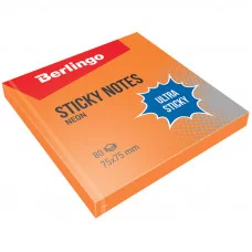 Самоклеящийся блок Berlingo Ultra Sticky 75*75мм, 80л, оранжевый неон BERLINGO 270279