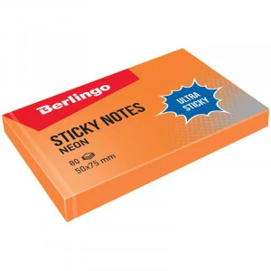 Самоклеящийся блок Berlingo Ultra Sticky 50*75мм, 80л, оранжевый неон BERLINGO 287184
