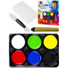 Набор аквагрима для детей(6 цветов, карандаш 1шт, спонж 1шт, аппликатор 1шт) ( Арт. КС-4624)