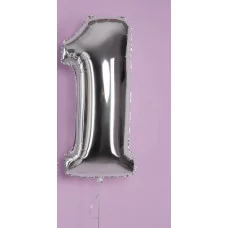 Шар (40\'\'/102 см) Цифра, 1 Slim, Серебро, 1 шт. 901911P