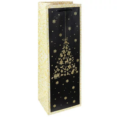 Dream cards Пакет подарочный с мат.лам. и глитт. 12х35х9см (Bottle) Современная ёлка 210 г ПКП-6753