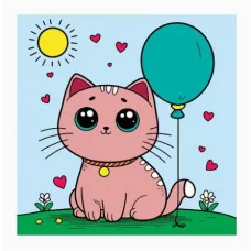 Холст с красками 15х15 см. Розовый котик Х-5157