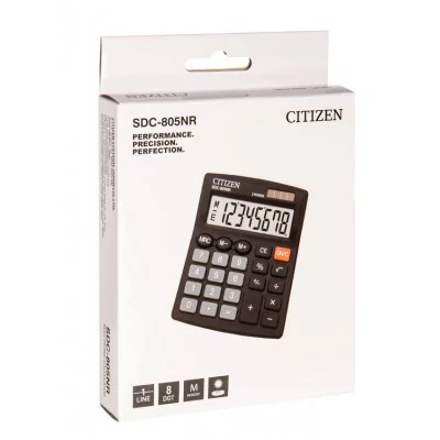 Калькулятор настольный Citizen SDC-805NR, 8 разр., двойное питание, 105*120*21мм, черный 268476