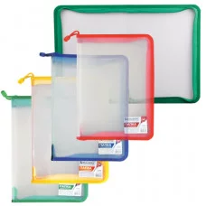 Папка на молнии пластиковая BRAUBERG "Диагональ", А4, 325х230 мм, прозрачная, молния ассорти, 224052