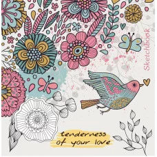 Скетчбук 80л. ПТИЦА И ЦВЕТЫ 80-3900 7БЦ матовая ламинация 150х150мм