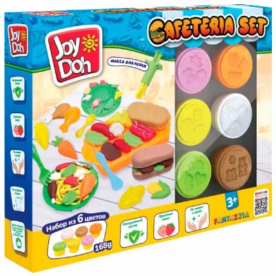 Масса для лепки Joy Doh, набор CAFETERIA SET - КАФЕТЕРИЙ, доп. пресс-формы,  11 аксессуаров, 6 баноч CAFE-168 pot