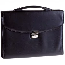 Уценка ЦАРАПИНА Портфель OfficeSpace "Pulsar" кожзам, черный, 3 отделения метал. замок с ремнем Спейс 162179