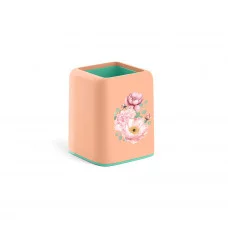Подставка настольная пластиковая ErichKrause Forte Pastel Bloom персиковый с зеленым 61629
