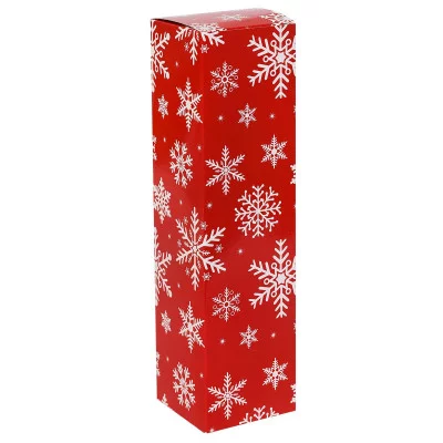Подарочная коробка под бутылку Снежинки на красном КОР-3956