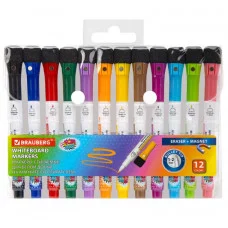 Маркеры на магните со стирателем для белой доски и планера, 12 цветов, BRAUBERG POP-ART, 1-2 мм, 152568