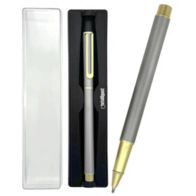 Ручка в футляре DH-80 INTELLIGENT (син) 1,0мм, Серебро с золотом, матовый круглый корпус, с колпачком, в пластиковом футляре 331903