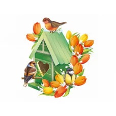 Плакат вырубной И933 Империя Поздравлений Птички и цветы вокруг скворечника 59325
