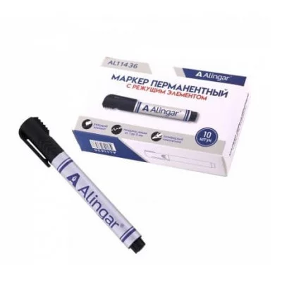 Маркер перманентный, с режущим элементом, черный, Alingar, утолщенный пулевидный, 2-3 мм AL11436