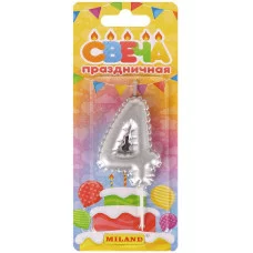 Свеча для торта "Воздушный шарик", серебряная. Цифра "4" C-7262
