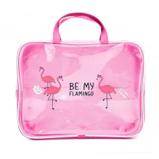 ПМД 2-84 Модный фламинго - папка менеджера А4 с ручкой, прозрачный полимер, дизайн, 350х265x40 мм