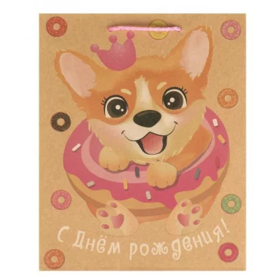 Пакет подарочный крафт m, 18*23*10 см 10527801