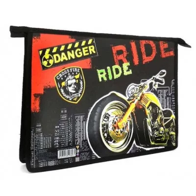 Папка для тетрадей А4 молния сверху ламин "Опасный мото" ПЧЕЛКА ПМ-А4-29 076996