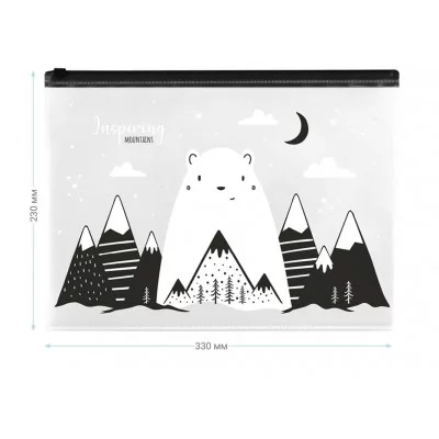 Папка-конверт на zip-молнии MeShu "Inspiring mountains", А4, 150мкм, прозрачная с рисунком 342736