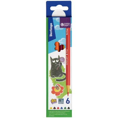 Карандаши цветные Berlingo "SuperSoft. Жил-был кот", 06цв., трехгран., заточен., картон, европодвес 297235