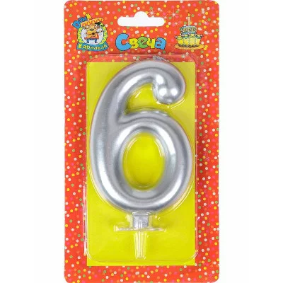 Свеча для торта Серебряный металлик (большая) Цифра 6 С-1878